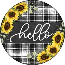 Hello Sunflowers Round Circular Metal Sign 12" for Home Garage Wall  Gift
