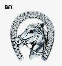 Vintage Diamante Good Luck Crystal Silver BROOCH Horse Shoe Vintage Look Gift 