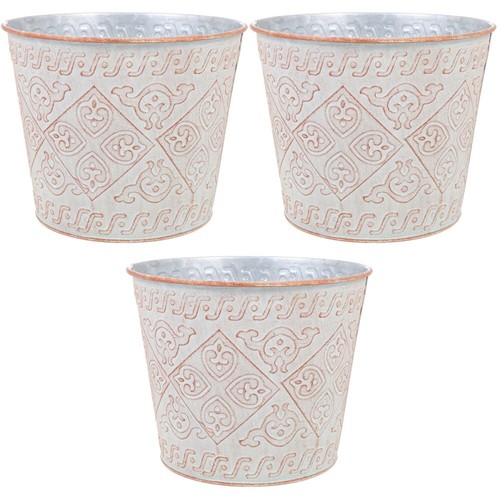 Set of 3 Potted Plants Tin Flower Indoor Creative Bucket Reusable