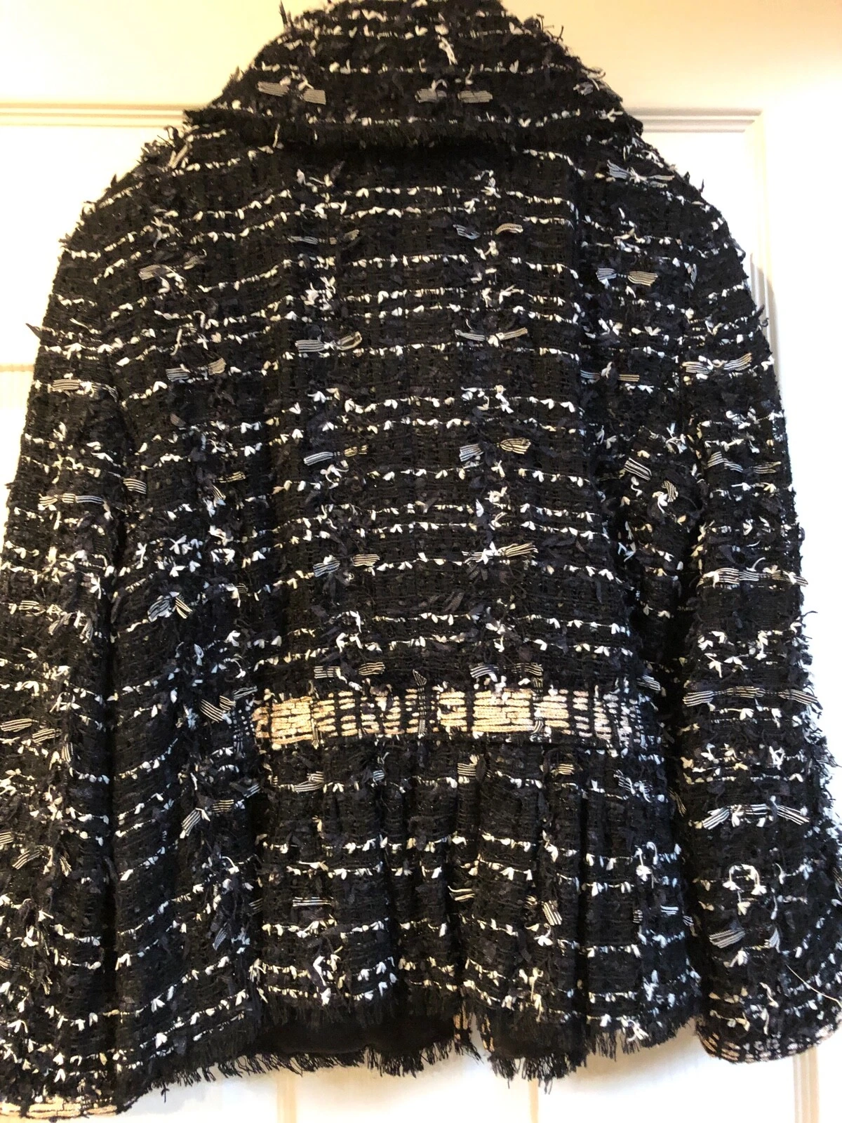 Chanel 06P VINTAGE GIACCA TWEED NERO BLU ORO FIOCCHI INTRECCIATI ORO CC FR42 40 $7K