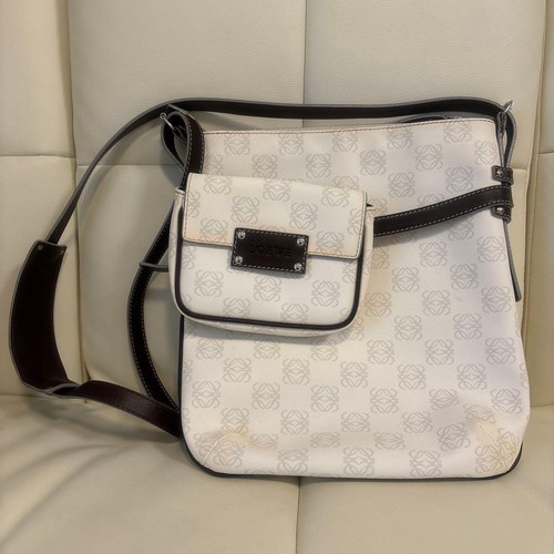 Loewe White Logo Monogram Shoulder Bag Crossbody Used Japan