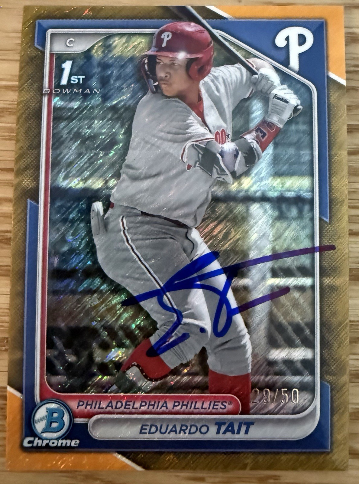 EDUARDO TAIT Auto Signed 2024 Bowman Chrome Gold Shimmer 29/50 #BCP-164 Twins IP