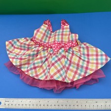 Build-A-Bear Plaid Gingham Dress Pink Summer Dress with Pink Polka Dot Bow Check