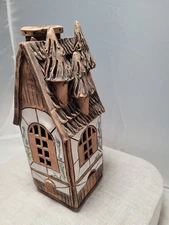 Lithuanian Clay Pottery House Tea Fairy Light Candle Holder Cottage Folk Art