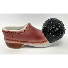 Greek Tsarouchi or Traditional Albanian Shoe Ceramic Planter, Black Pom Pom