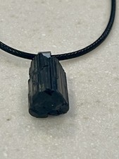 Raw Black Tourmaline Pendant Cord Necklace Natural Crystal Protection Stone 002