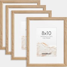 8x10 Picture Frame Set of 4 Natural Solid Oak Photo Frames with 5x7 Removable...