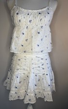 2 Piece Set Cotton Floral Babydoll Tiered Smocked Top & Skirt Cotton Size Small