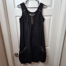 Animale Lab Institute Black Cotton Zip Pinafore Cargo Pocket Dress No. 1138-SW-0
