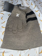 Hurley Boys Youth 8/20  2 Piece Fold over Winter Beanie Hat Gloves Set Brown
