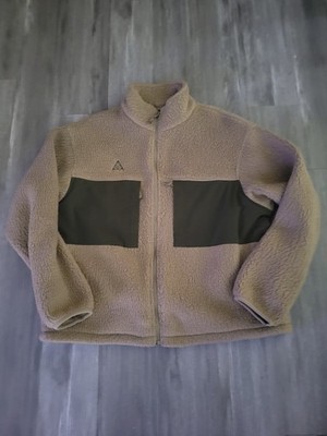 Nike ACG Jacket Men Size L Beige Artic Wolf Sherpa Fleece Sweater Polartec Trail