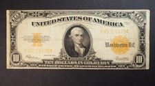 $10 1922 GOLD CERTIFICATE - LARGE NOTE - FREE SHIPPING! L800