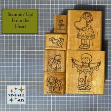 Stampin' Up From the Heart 1999 vintage wood mount stamps six 6 piece set