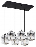 Pendelleuchte Wohnzimmer 6-Flammig Glas Silber E27 L:60 Cm HäNgelampe Esszimmer