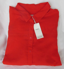 LADIES MARKS & SPENCER FLAME LINEN BLEND OVERSIZED BLOUSE WITH LACE TRIM SIZE 18