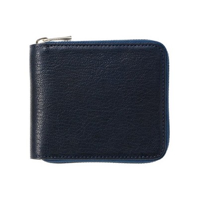 Milagro Himeji Goat Leather Wallet: Round Zip Bi-Fold Navy EA-MI-201