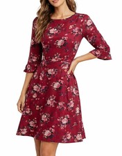 Oasis Women’s Deep Red Floral Print A-Line Dress – Size 6