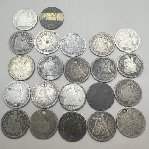 Seated Liberty Dime Lot Of 22 Philly Orleans San Fran Carson City — G AG & Cull