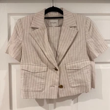 Banana Republic Women’s Striped Cream & Grey Short Sleeve Suit Set