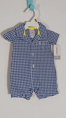 Carter's 1 Pc Infant Shorts Blue & White Checked Boys NB