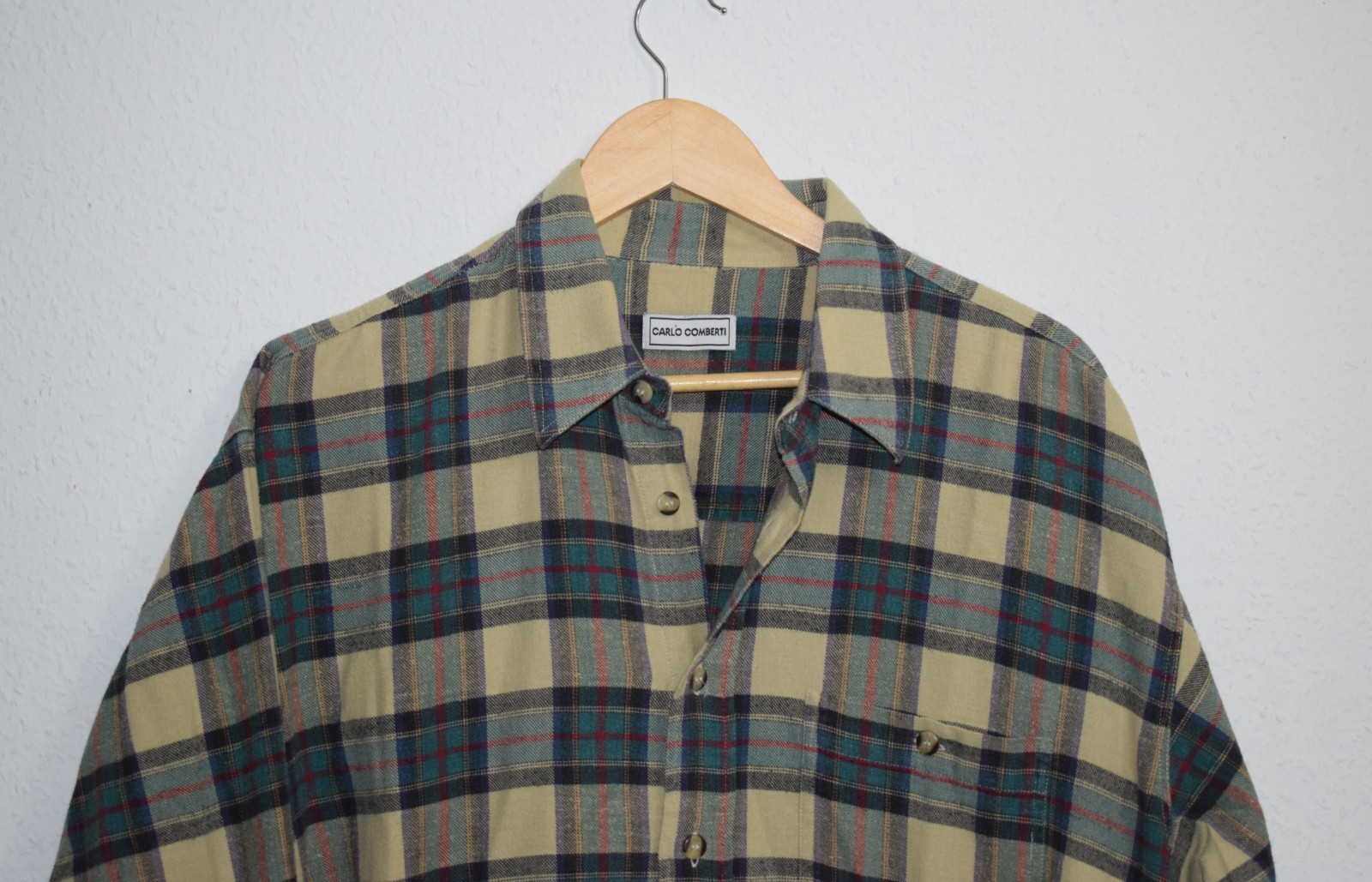 Carlo Comberti Plaid Flannel Shirt - Beige, Green & Navy image 4
