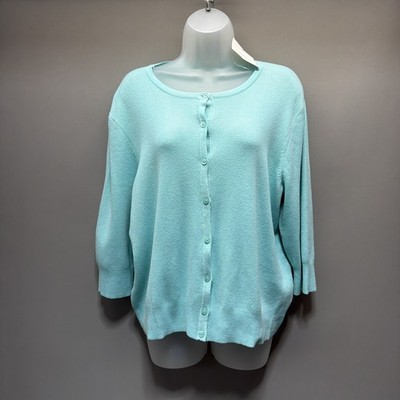 Croft & Barrow Blue Knit Button-Up 3/4 Sleeve Cardigan Sweater Cotton PXL NWT