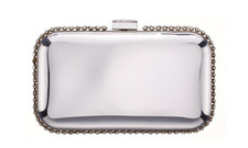 Nina Metallic Minaudiere with Cystal Adorned Edge Shoulder Clutch Silver