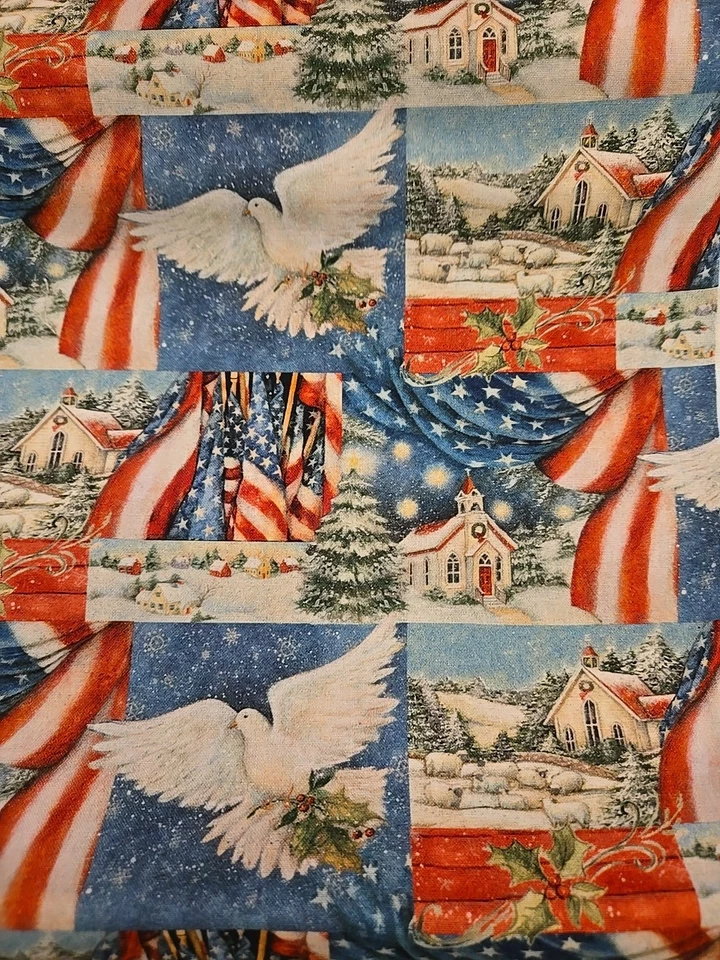 IGLESIA PATRIÓTICA DE NAVIDAD BANDERA AMERICANA DE ESTADOS UNIDOS TELA POR YARDA SUSAN WINGET Foto 2 de 4
