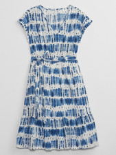 GAP FACTORY Tiered V Neck Dress Blue Belted Tie Dye w/ Pockets ~Size LARGE L NWT