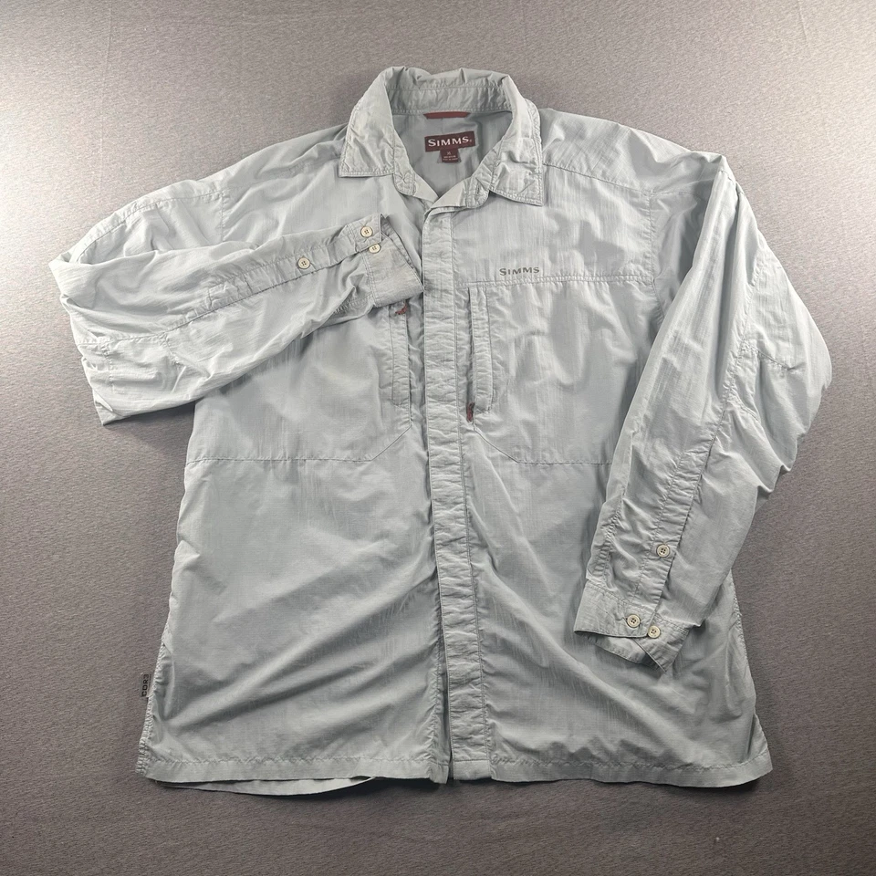 Simms Cor3 Button Up Fishing Shirt Mens XL Blue Long Sleeve Vented Outdoors - Image 2 of 4