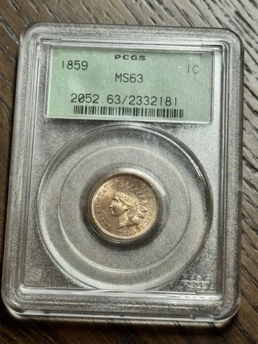 1859 Indian Head Cent Penny PGCS MS63 OGH Old Green Holder Gem BU 1c Coin (1318)
