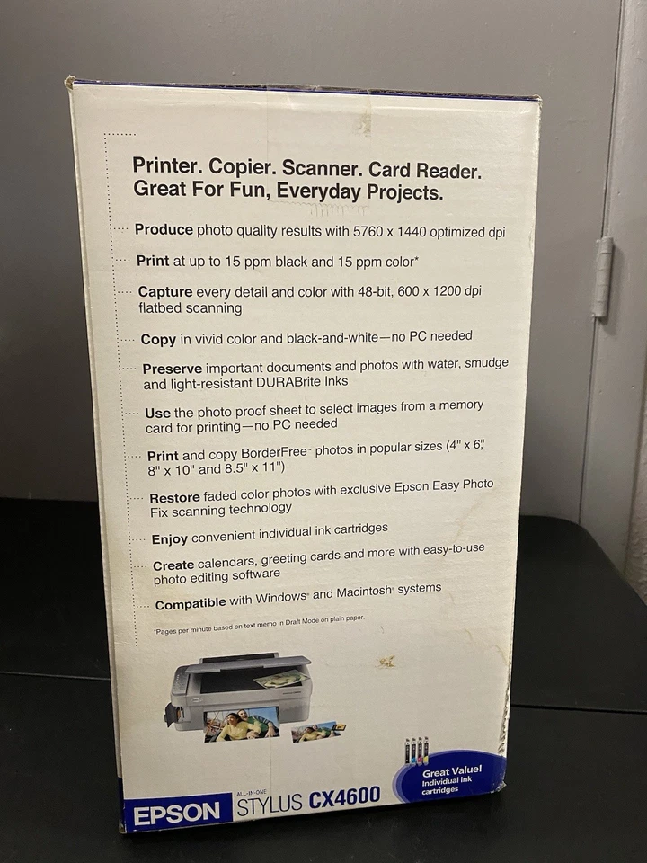 Epson Stylus CX4600 All-in-One Color Inkjet Printer Print Copy Scan Card Reader - Image 4 of 4