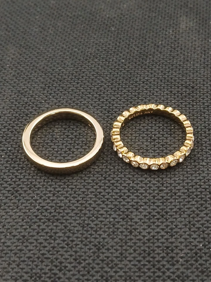 ANN TAYLOR gold tone clear crystals set of 2 band rings  size 7 - Image 2 of 4