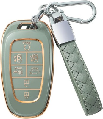 Compatible with Key Fb Cover with Leather Lanyard, Car Key Case  Color: Green