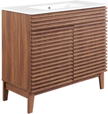 36'' Walnut and White Bathroom Vanity - Stylish and Functional Design