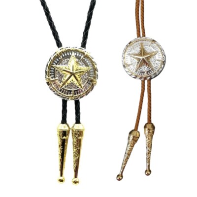 Leather Cord Bolo Tie with Star Pendant for Stylish Cowboy and Cowgirls Necktie