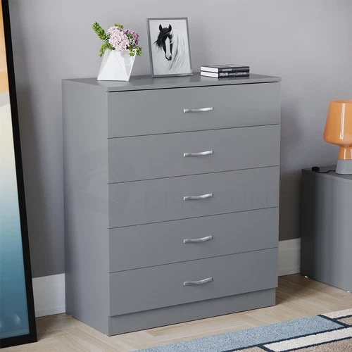 SALE 5 Drawer Chest Cabinet Metal Handles Bedroom Storage Furniture Grey