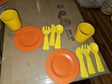 Vintage Fisher Price FP 919 Fun With Food Kitchen Dinner Plates Cups Fork 1980's