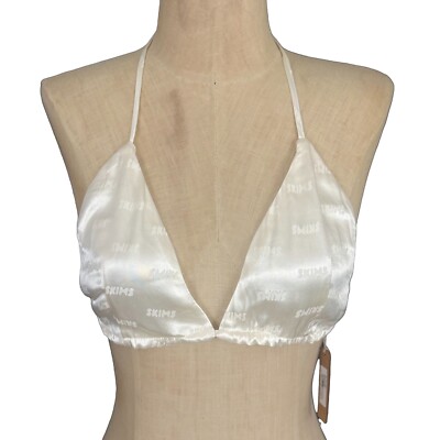 SKIMS Jacquard Triangle Bikini Pajama Top 2X Satin Logos White Ivory NEW Tag B21