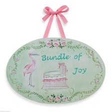 New WALL PLAQUE Kids Room BUNDLE OF JOY Stork Bassinet Jane Farrimond STUPELL