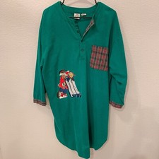 Vtg 1993 Looney Tunes Green Flannel Plaid Sleep Pajama Night Shirt Oversized M