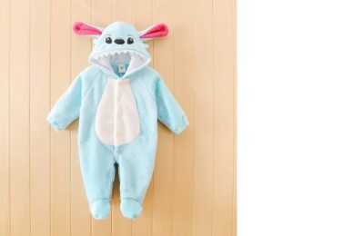 Thicken Flannel romper costume baby clothes STITCH SKY BLUE winter