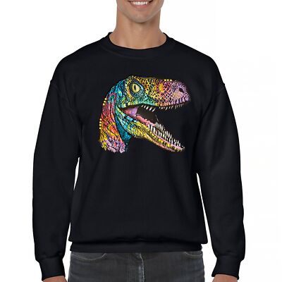 Colorful Raptor Sweatshirt Dean Russo Neon Jurassic Dinosaur Lover Crewneck