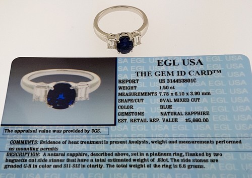 ANELLO DI FIDANZAMENTO CERTIFICATO 1,50 CT AA ZAFFIRO BLU + DIAMANTI 0,63 CT PLATINO $5660 - Foto 8 di 12