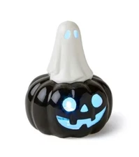 JOANN Place & Time Halloween LED Light Up Ceramic Ghost on Black Pumpkin 5"
