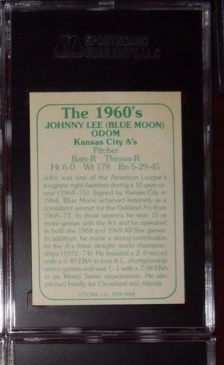 1978 TCMA BLUE MOON ODOM Signed Auto Card SGC Authentic Kansas City Athletics As - Image 2 of 2