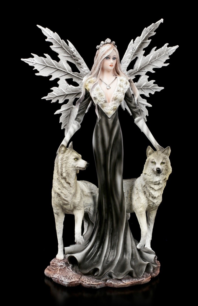 Elf Figure - Dark Fairy with Wolves - Fantasy Fairy Angel Decorative Statue
