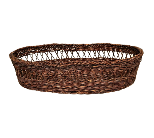 Cesto vintage ovale in vimini rattan marrone scuro intrecciato per pane o frutta 15" x 8" - Foto 3 di 4