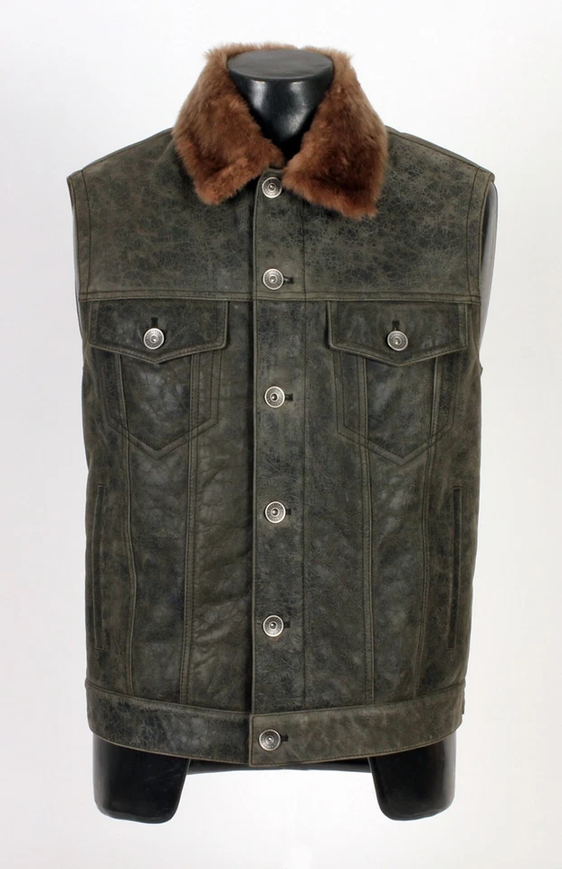 Brunello Cucinelli Fur Lined Leather Vest - New - M - $9295 Retail - Image 2 of 4