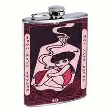 Smoking Woman in Jar VNTG Illustration 8oz Stainless Steel Hip Flask